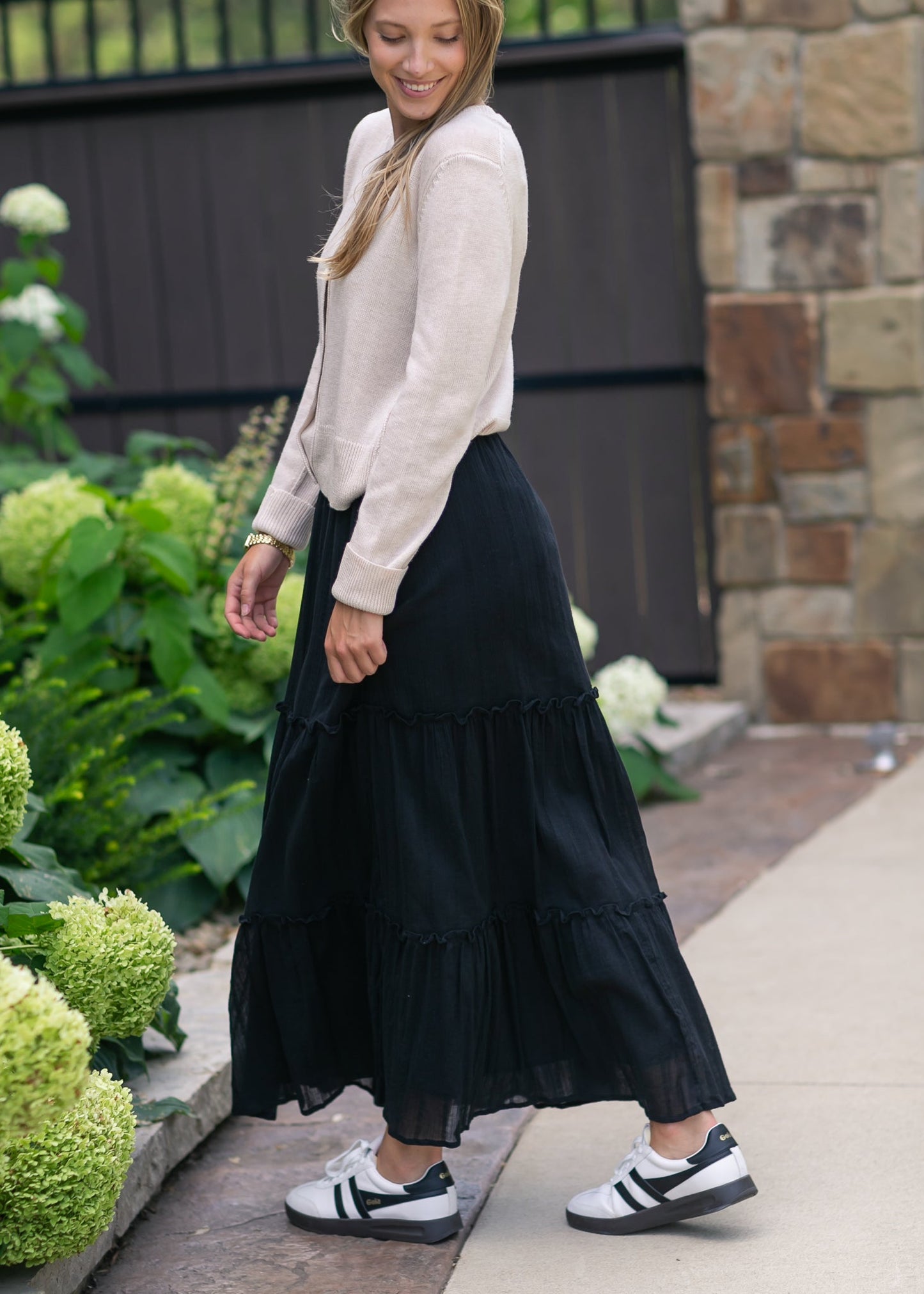 Serena Black Cotton Gauze Maxi Skirt
